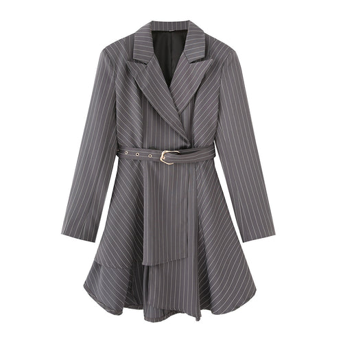 Damen gestreifte Blazerjacke mit definiertem Taillenschnitt und elegantem Gürtel EB