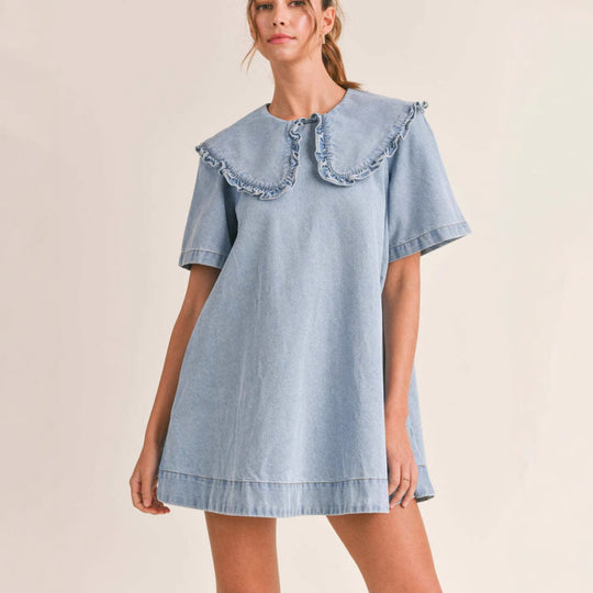 Damen Jeanskleid mit eleganter Rüschenkragenverarbeitung EB