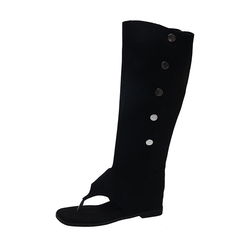 Damen offene Stiefel mit modischem Riemendesign und eleganten Knopfdetails EB