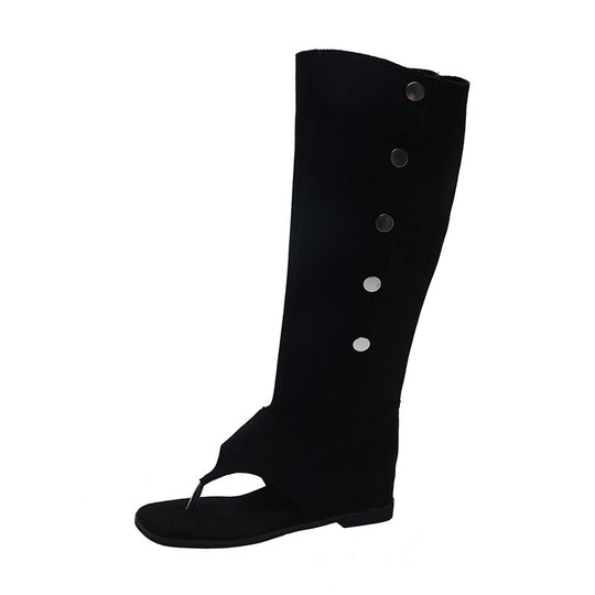 Damen offene Stiefel mit modischem Riemendesign und eleganten Knopfdetails EB