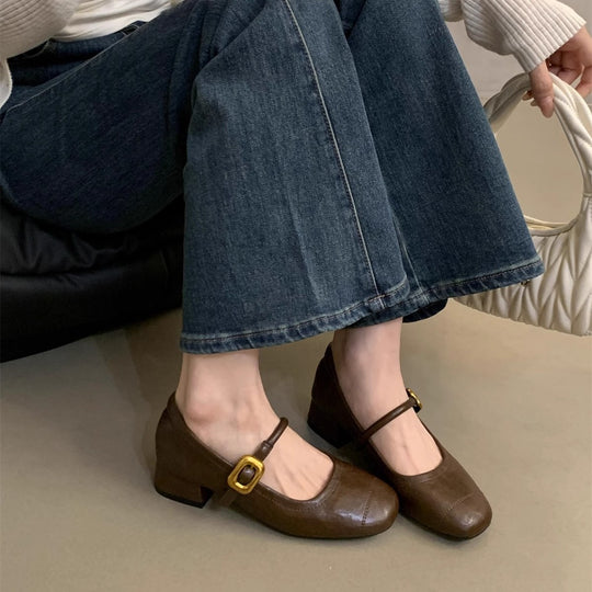 Damen Komfortable Ballerinas mit modischem Riemen und dekorativem Schnallenverschluss EB