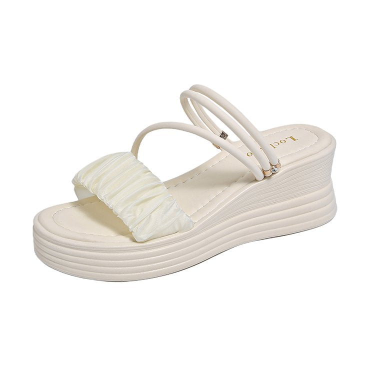 Damen bequeme Wedgesandalen mit modischem Rüschendetail EB