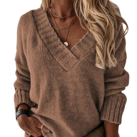 Damen V-Ausschnitt Pullover mit strukturierter Strickoptik EB