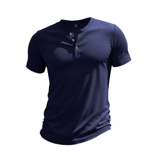 Herren Kurzarm-Henley-T-Shirt aus weicher Baumwolle mit dekorativer Knopfleiste EB