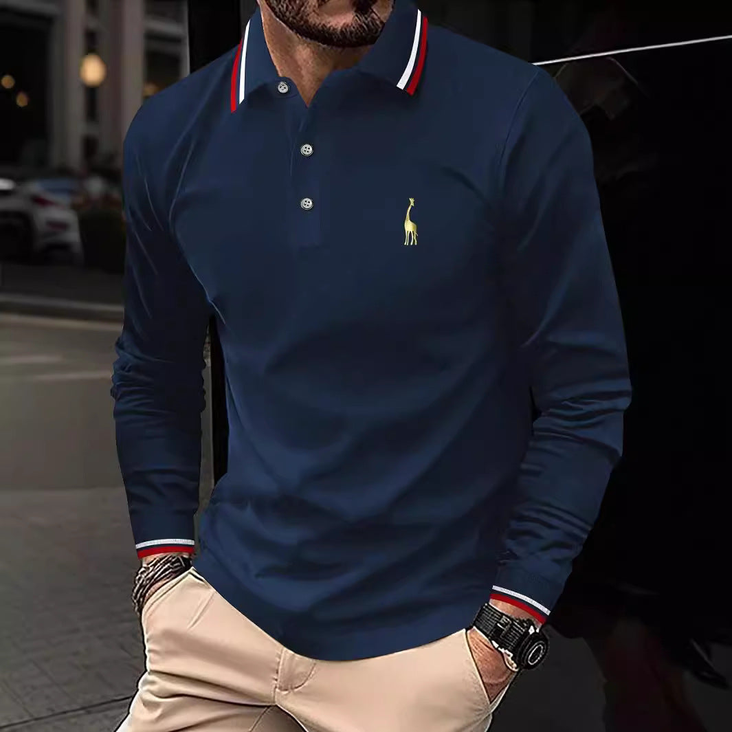 Herren Langarm Poloshirt mit sportivem Kragen und kontrastierenden Bündchen EB