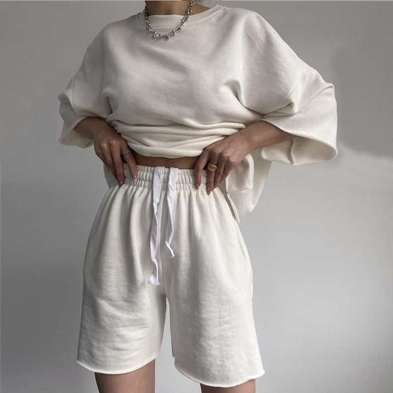 Damen lässiges Crop-Top und Shorts-Set mit weitem Schnitt EB