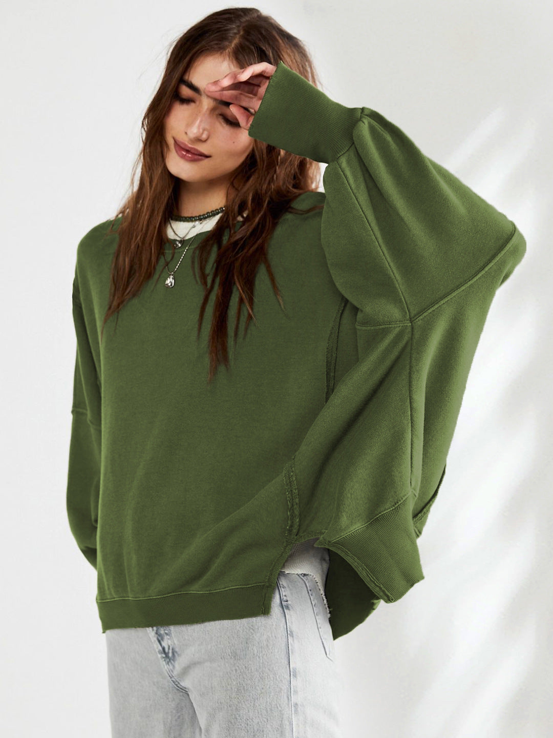 Damen Oversized Sweatshirt im entspannten Stil mit auffälligen Puffärmeln EB