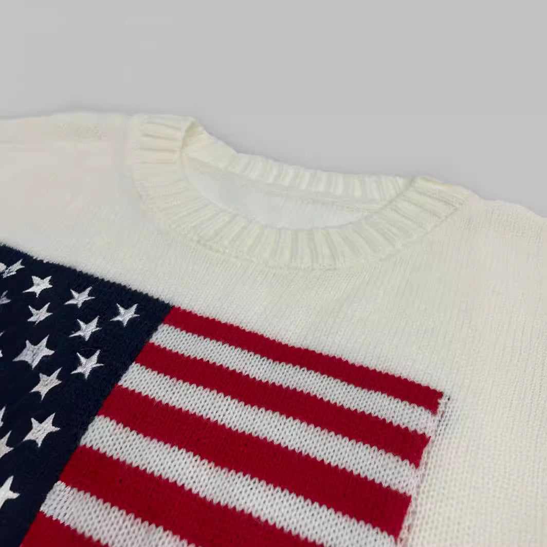 Damen Strickpullover mit amerikanischem Flaggenmotiv EB