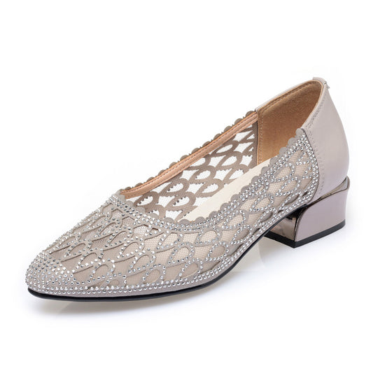 Damen Ballerinas mit funkelndem Strass und elegantem Lochmuster EB