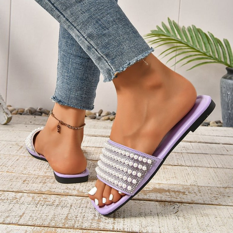 Damen Glamouröse Riemen-Sandalen mit Perlen-Applikation EB