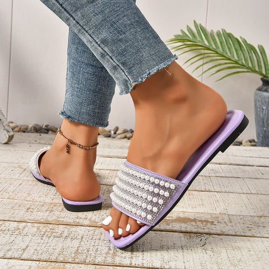 Damen Glamouröse Riemen-Sandalen mit Perlen-Applikation EB
