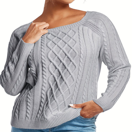 Damen Strickpullover mit modernem Zopfmuster und weitem Schnitt EB