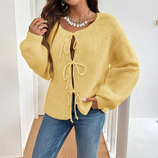 Damen lockerer Strickcardigan mit verstellbarem Bund EB