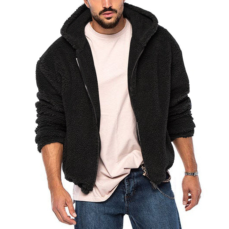 Herren kuschelige Fleecejacke mit großzügiger Kapuze und Reißverschluss EB