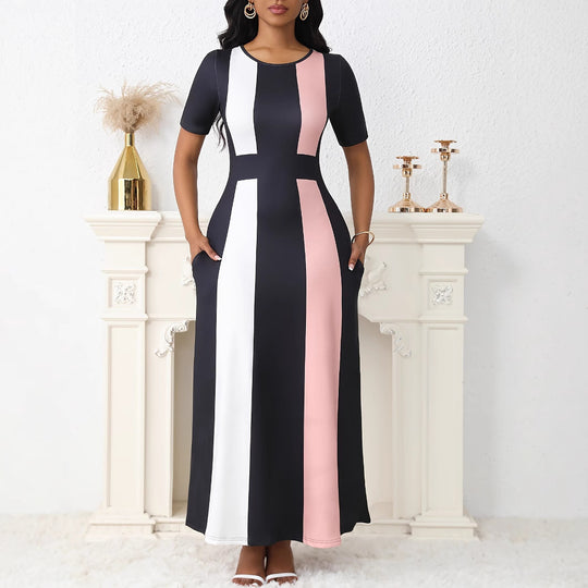 Damen Maxikleid mit modischem Blockstreifen-Design und praktischen Taschen EB