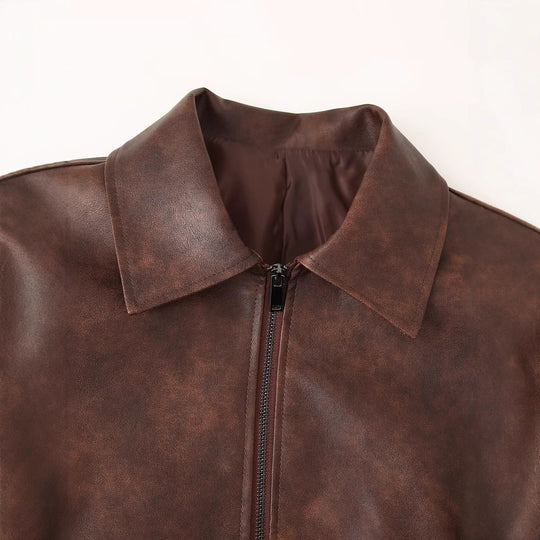 Damen cropped Kunstlederjacke mit stylischem Stehkragen und Reißverschlusstaschen EB