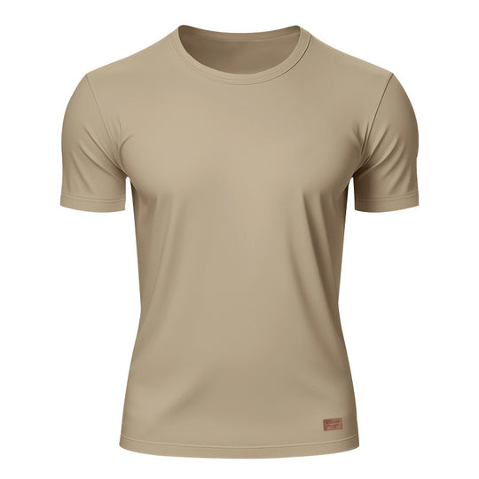 Herren nan schlankes Rundhals-T-Shirt aus glattem Stretchjersey mit dezenter Leder-Logoapplikation EB