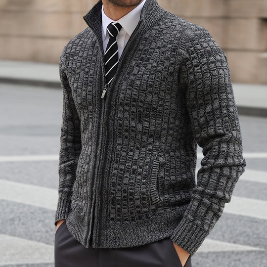 Herren strukturierte Strickjacke mit eleganter Zip-Front EB