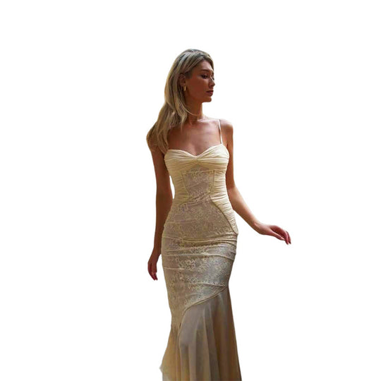 Damen Figurbetontes Maxikleid mit Spaghettiträgern und elegantem Drapierungsdesign EB