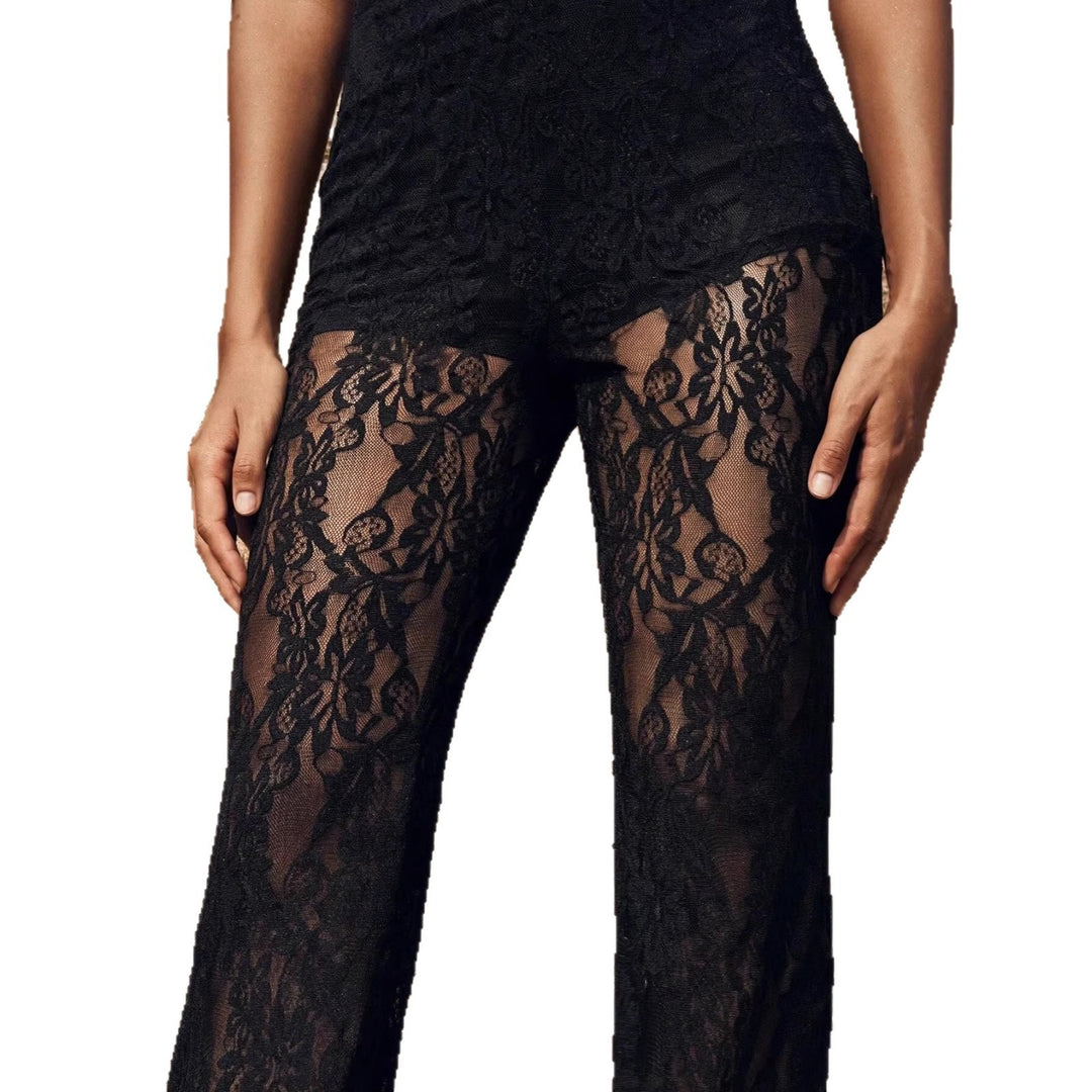 Damen Elegante Spitzenhose mit weit geschnittenem Bein EB