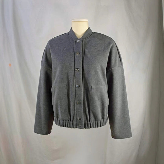 Damen nan kuschelige Fleece-Bomberjacke mit Stehkragen Rippbund und Druckknopfleiste EB