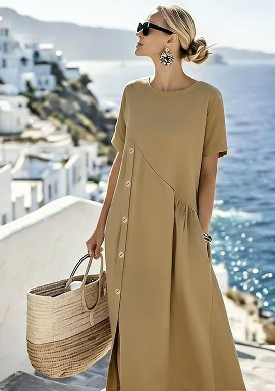 Damen Luftiges Sommerkleid mit seitlicher Knopfleiste, kurzen Ärmeln und Schlitz EB