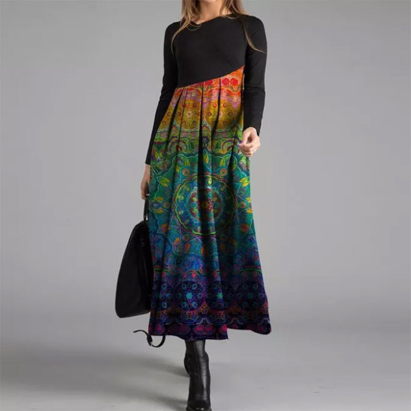 Damen boho-inspiriertes Midikleid mit geschickt kombiniertem Muster EB
