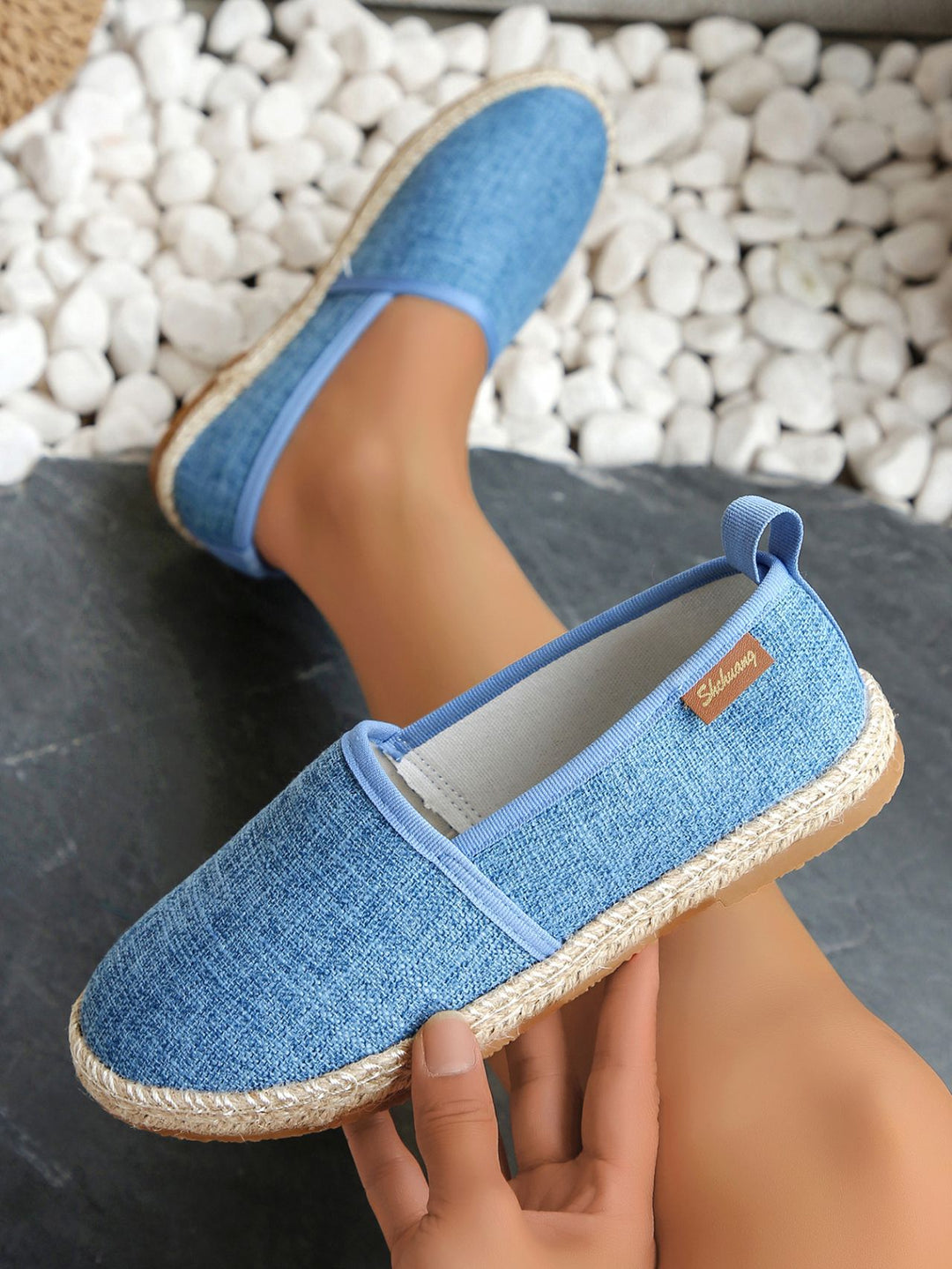 Damen  atmungsaktive Strick-Espadrilles mit geflochtener Jute-Sohle und flexiblem Memory-Fußbett EB
