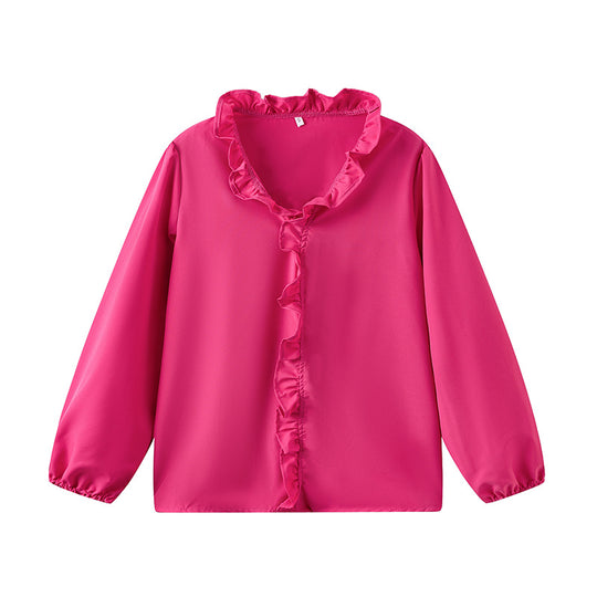 Damen Bluse mit Rüschendetails und elegantem Stehkragen EB