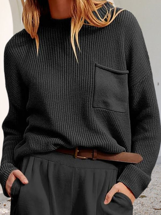 Damen Strickpullover mit weitem Schnitt und praktischer Brusttasche EB