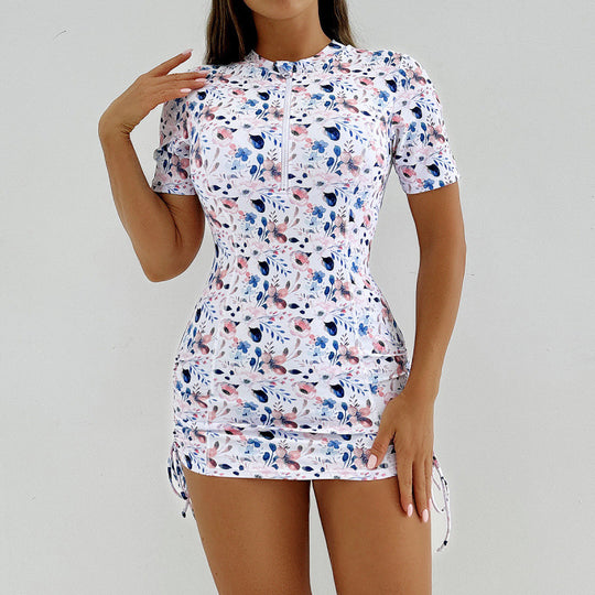 Damen Surfanzug mit stylischem Blumenmuster und kurzem Arm EB