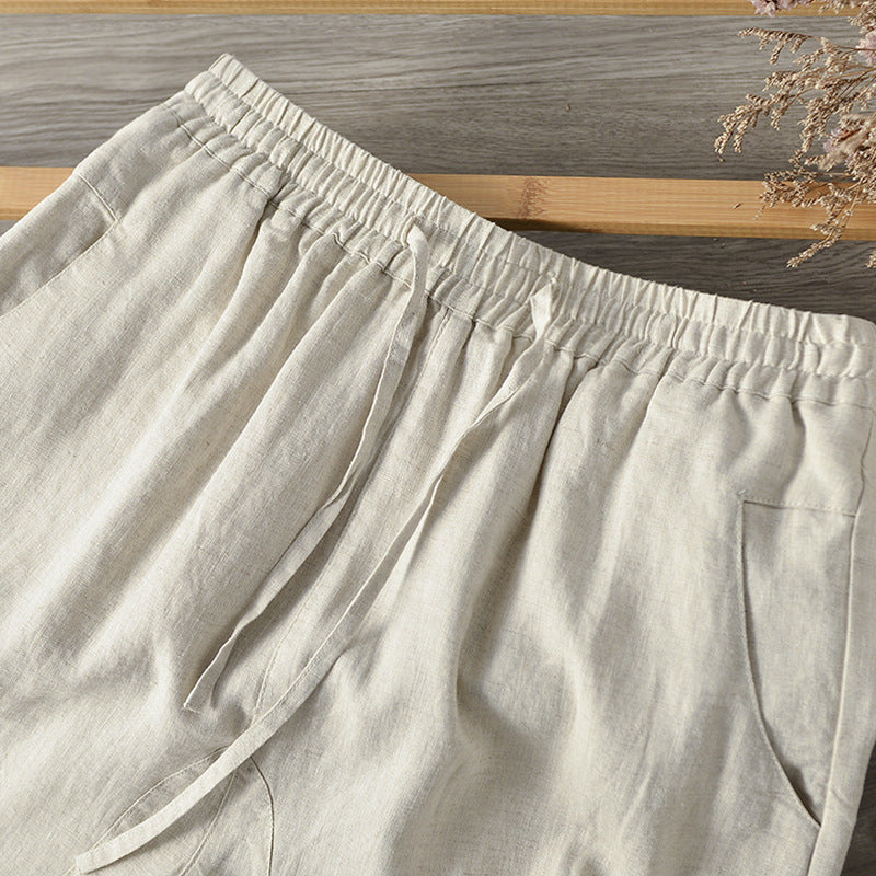 Damen Locker geschnittene Leinenhose mit elastischem Bund EB