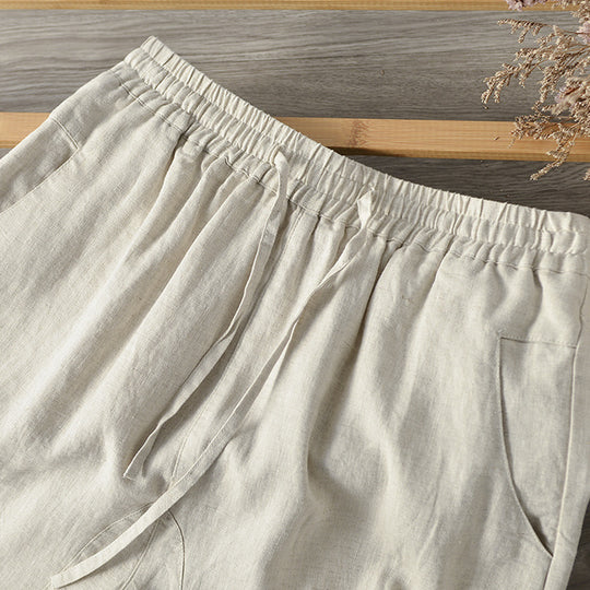 Damen Locker geschnittene Leinenhose mit elastischem Bund EB