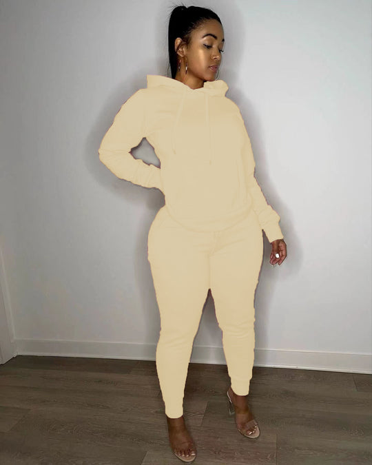 Damen nan tailliertes Hoodie- und Jogginghose-Set mit Kängurutasche, hohem Komfortbund und gerippten Knöchelbündchen EB