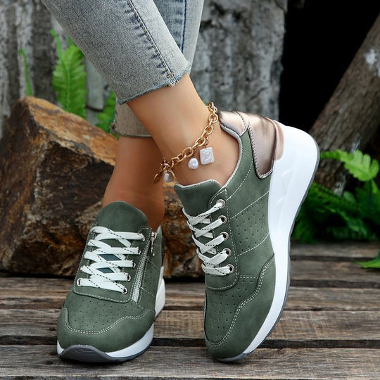 Damen Sportliche Sneakers mit atmungsaktivem Obermaterial und Reißverschluss EB