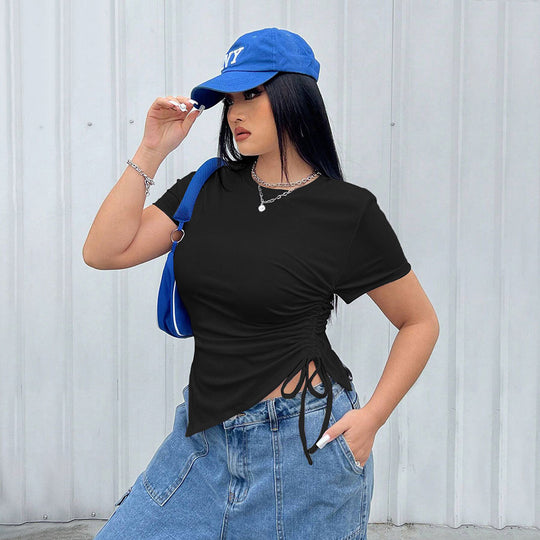 Damen T-Shirt mit seitlichen Riemen und asymmetrischem Schnitt EB