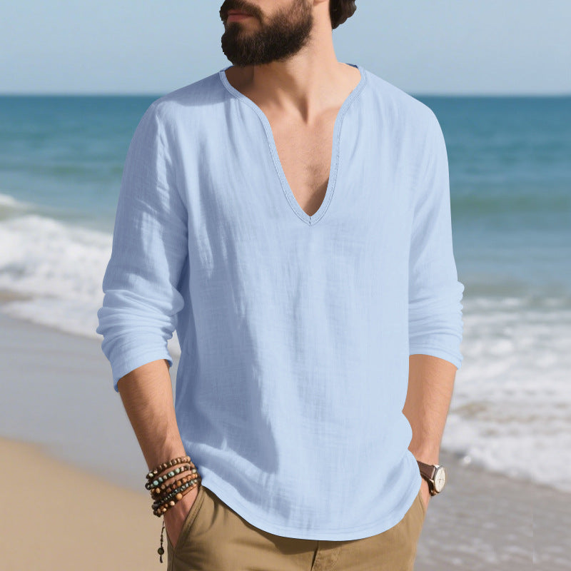 Herren lässiges Langarmshirt mit V-Ausschnitt aus hochwertigem Baumwollmix EB