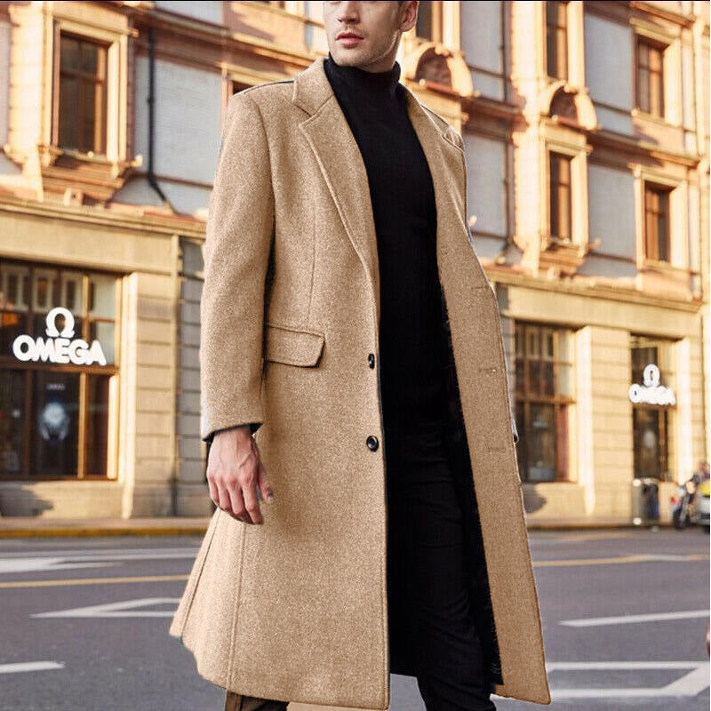 Herren eleganter Wollmantel im klassischen Schnitt mit tiefem Revers EB