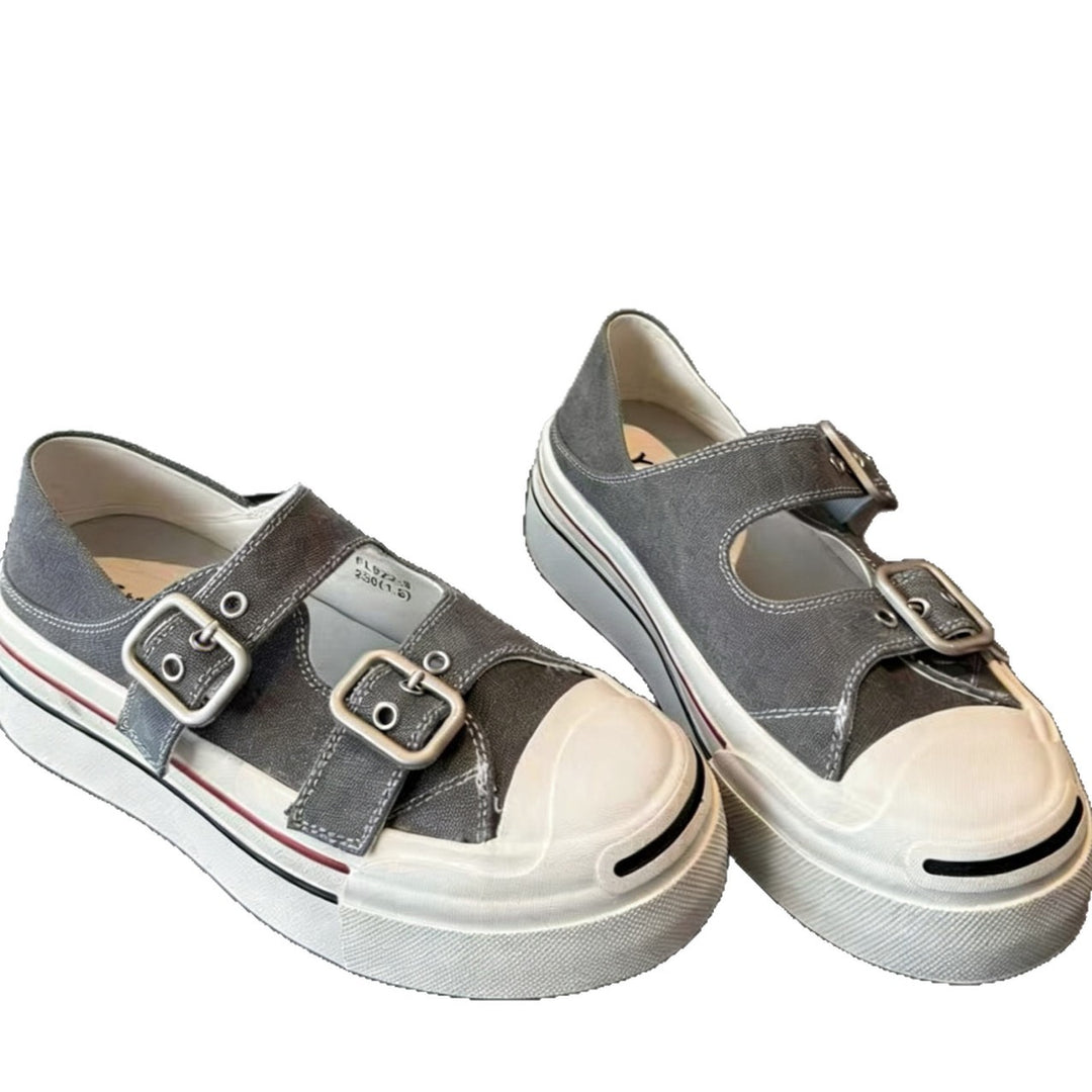 Damen Plateauslipper mit verstellbarem Riemchen und geschlossenen Zehen EB