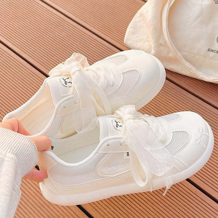 Damen Sportliche Sneaker mit atmungsaktivem Mesh-Obermaterial und dekorativen Schleifen EB