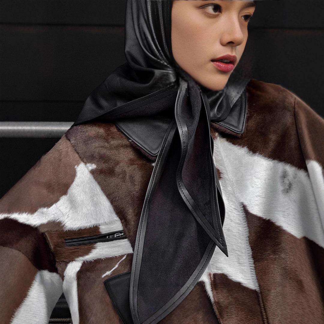 Damen modische Kurzjacke im auffälligen Kuhfell-Look mit akzenten EB