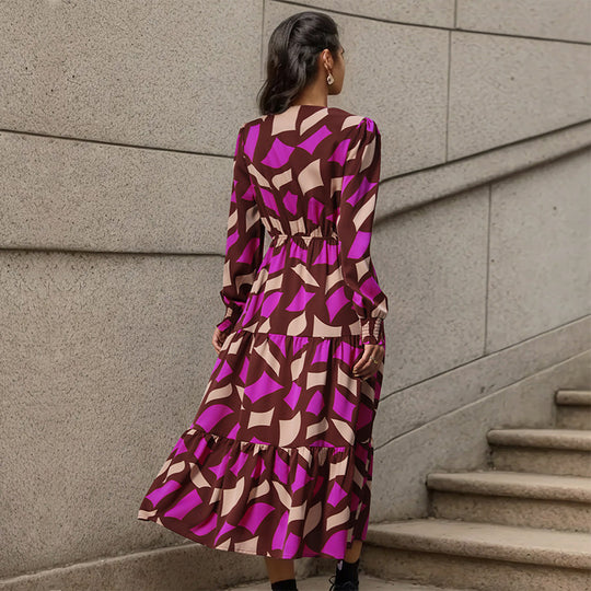 Damen Maxikleid mit knöpfen und elastischem Taillenzug EB