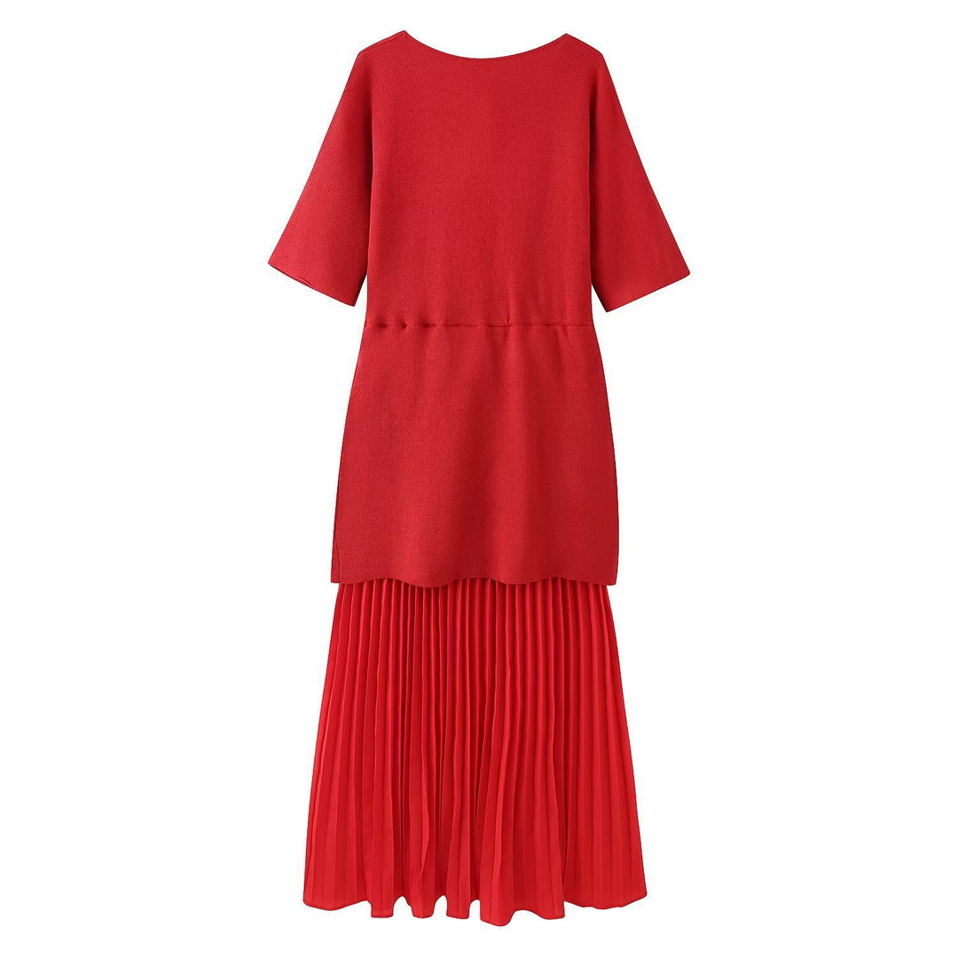 Damen elegantes Maxikleid mit plissierten Details und V-Ausschnitt EB