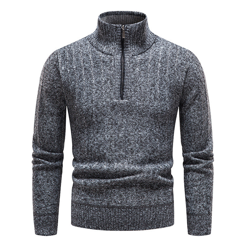 Herren eleganter Strickpullover mit kurzem Reißverschluss und strukturierter Oberfläche EB