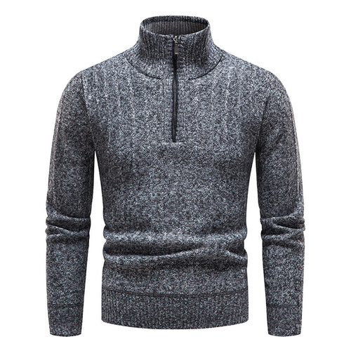Herren eleganter Strickpullover mit kurzem Reißverschluss und strukturierter Oberfläche EB