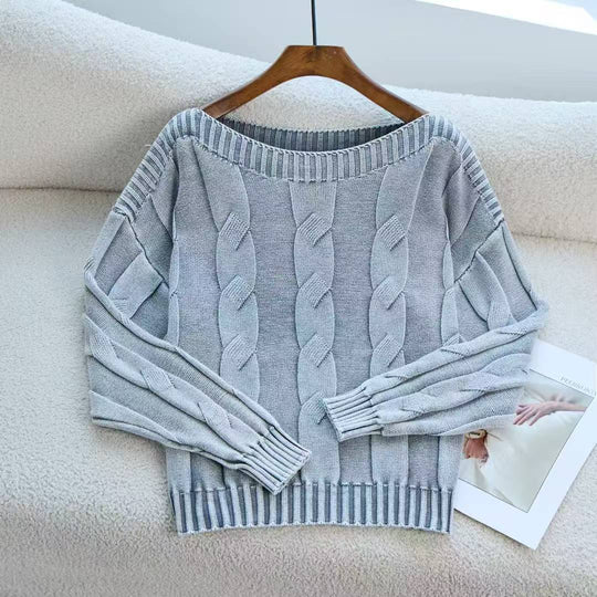 Damen Pullover im modernem Zopfdesign mit übergroßer Silhouette EB