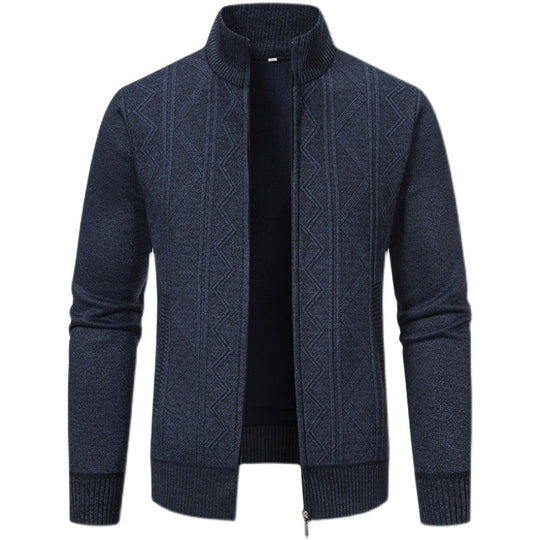 Herren nan Strickzipcardigan mit Stehkragen, geometrischem Strukturmuster und verdeckten Eingrifftaschen EB