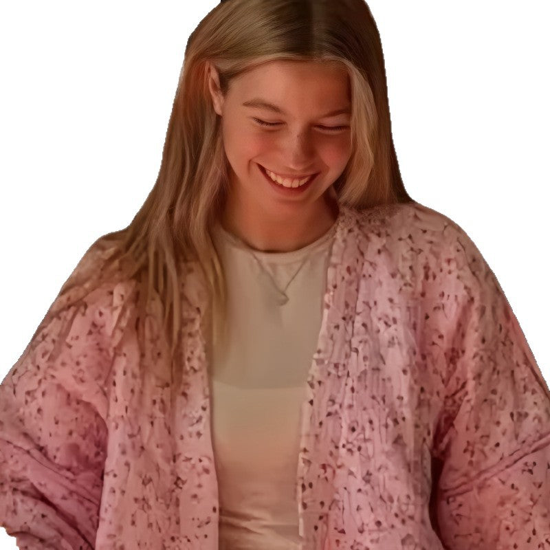 Damen Leichte Übergangsjacke mit floralen Mustern und voluminösen Ärmeln EB