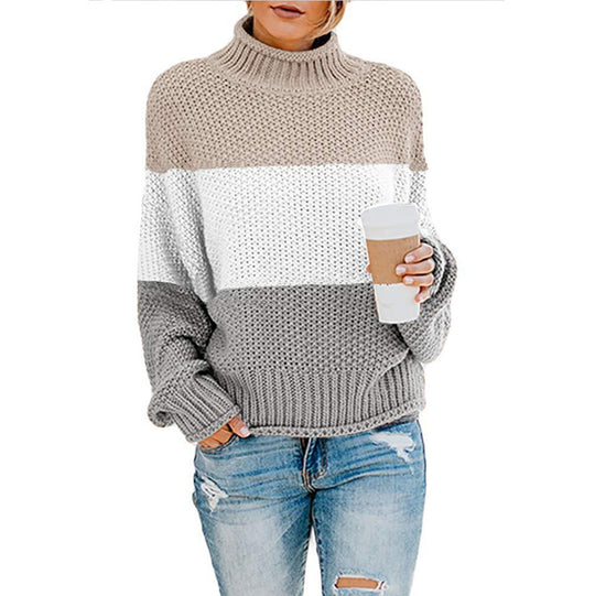 Damen nan grobstrick Rollkragenpullover mit Oversize-Schnitt und Blockstreifen-Optik EB