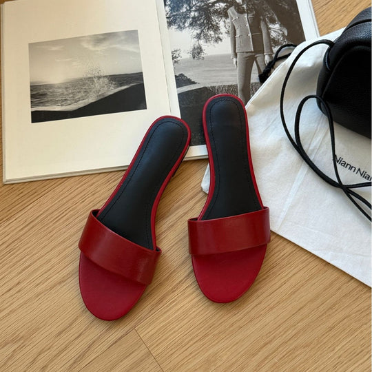 Damen Elegante Schlupfsandalen mit breitem Riemen aus hochwertigem Leder EB